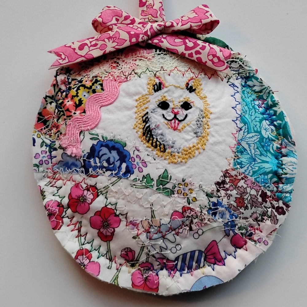 Liberty Art Fabric Tana Lawn Bag Charm Crazy Quilt Patchwork Pomeranian Dog